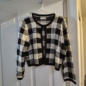 Calvin Klein Black and White Checkered Crop Cardigan